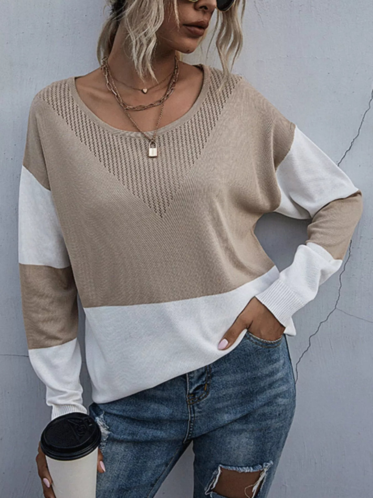 Stylish Color Block Warm Knit Top