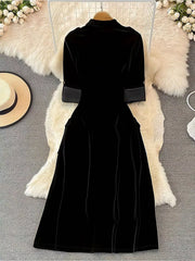 Velvet Button-Down Midi Dress