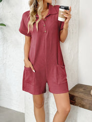 Button Detail Collared Neck Short Sleeve Romper