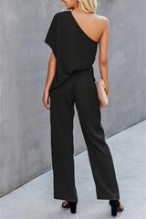 Single Shoulder Short Sleeve Jumpsuit