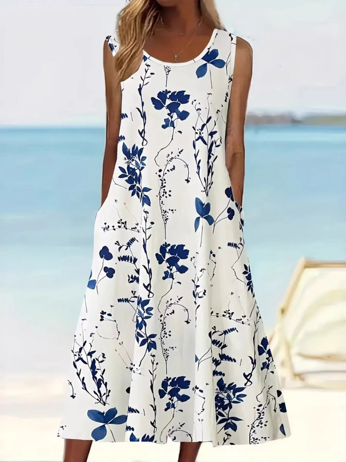 Printed Sleeveless Summer Midi Dress
