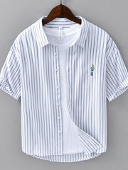 Men's Plus Size Striped Button Up Long Sleeve Shirt