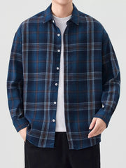 Men's Big & Tall Plaid Button-Up Casual Shirt