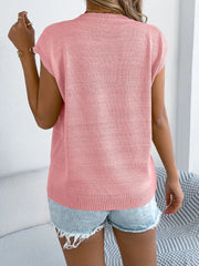 Cable Knit Heart Round Neck Cap Sleeve Knit Top