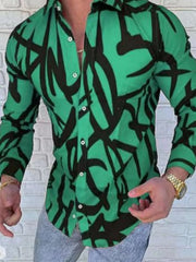 Men's Plus Size Fashion Print Long Sleeve Shirt