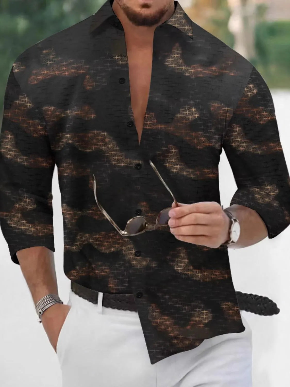 Men's Plus Size Collared Long Sleeve Shirt