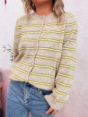 Classic Striped Button-Front Long Sleeve Cardigan