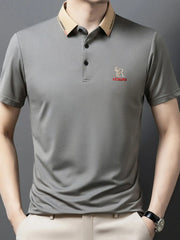 Men's Plus Size Contrast Collar Embroidered Polo Shirt