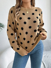 Polka dot knit round neck sweater