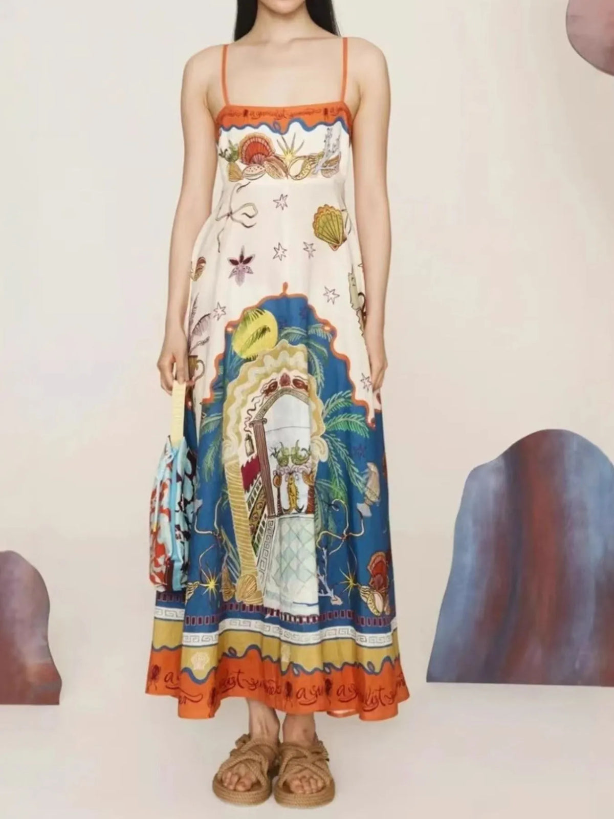 Printed Sleeveless Square Neckline Cami Dress