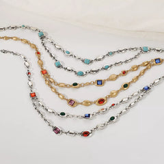 Vintage Multi-Gemstone Double Layered Necklace
