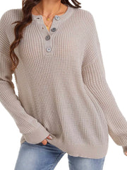 Button Detail Dropped Shoulder Sweater