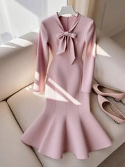 Bow-Knot Long Sleeve Mermaid Dress