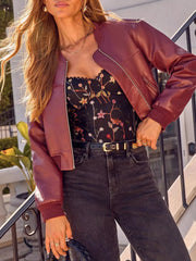 Zip Up Leather Cropped Jacket