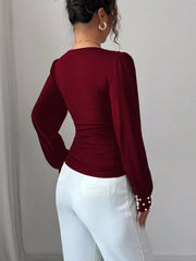 Pearl Embellished V-Neck Blouse