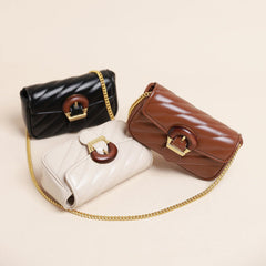 Embroidered Thread Design Big Metal Buckle Chain Messenger Bag For Women