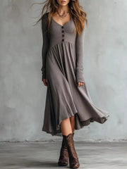 Full Size Ribbed Knit Button-Down Midi Sweater Dress Plus Size