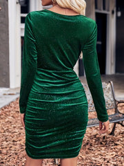 Cowl Neck Velvet Fitted Party Dress