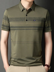 Men's Plus Size Classic Striped Business Casual Polo Shirt