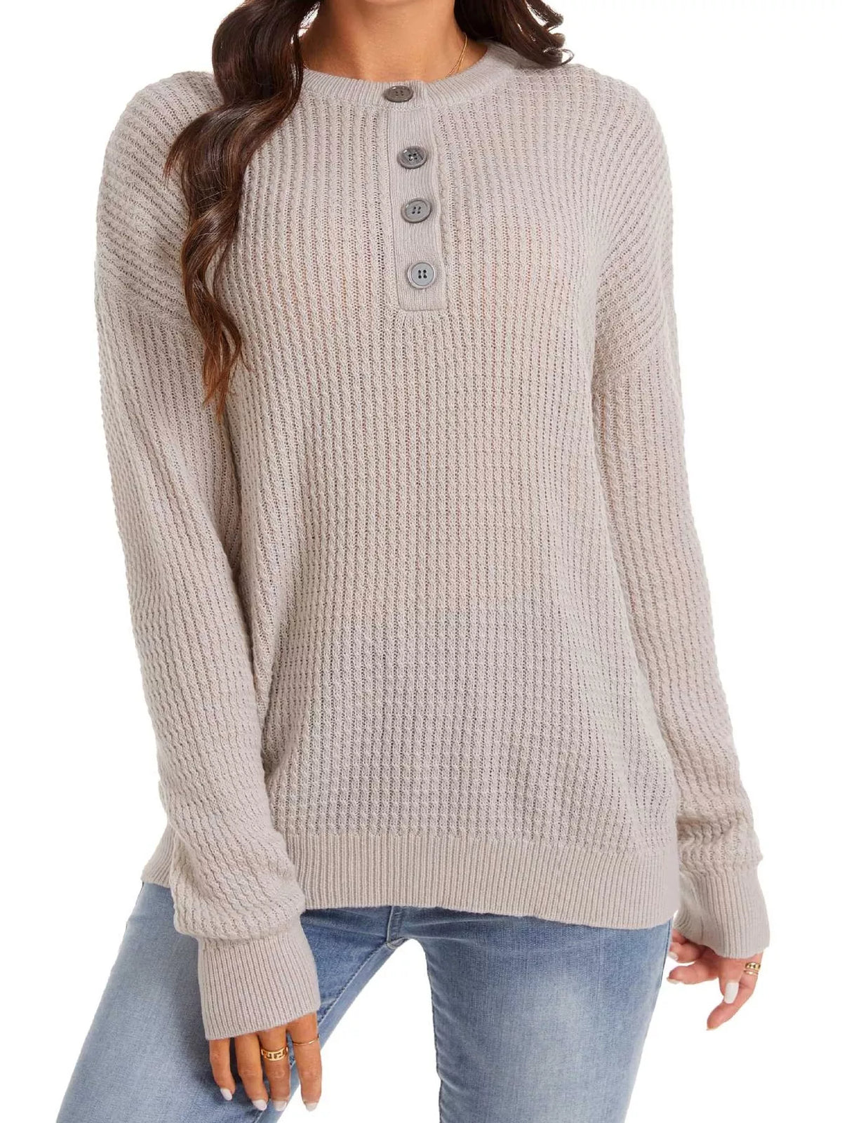 Button Detail Dropped Shoulder Sweater
