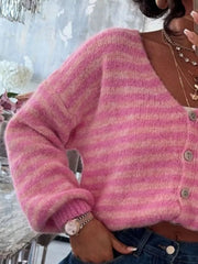 Striped Knit Button-Down Cardigan