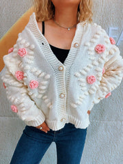 Floral Button-Front Long Sleeve Cardigan