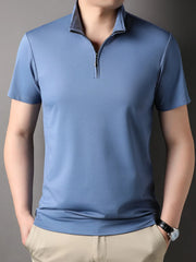 Men's Plus Size Short Sleeve Polo with Zip Neck