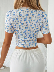 Floral Lace Trim Button-Up Shirt