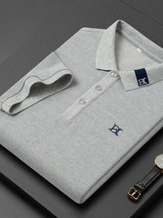 Men's Plus Size Short Sleeve Polo with Embroidered Accents