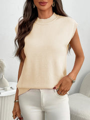 Mock Neck Cap Sleeve Knit Top
