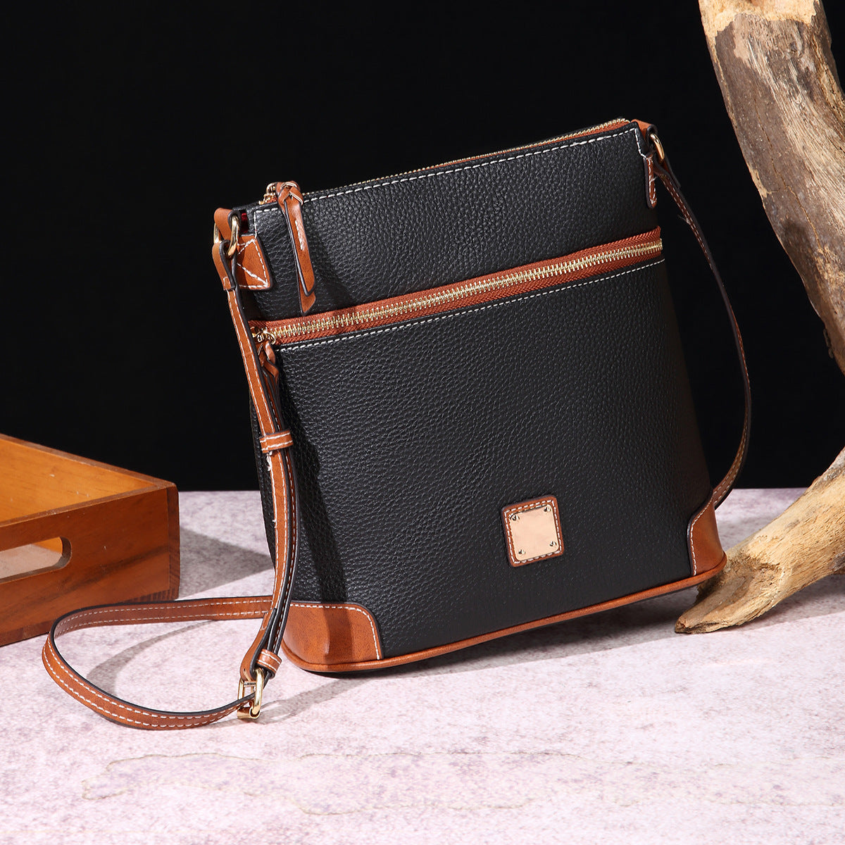 Vintage Lychee Grain Texture Crossbody Bag