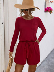 Long Sleeve Drawstring Romper