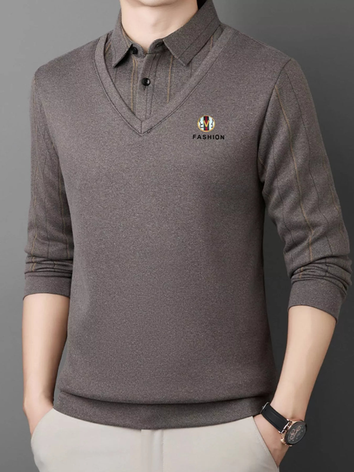 Men's Plus Size Layered Style Long Sleeve Polo