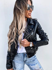 Full Size Zip Up Leather Motorcycle Biker Jacket Plus Size