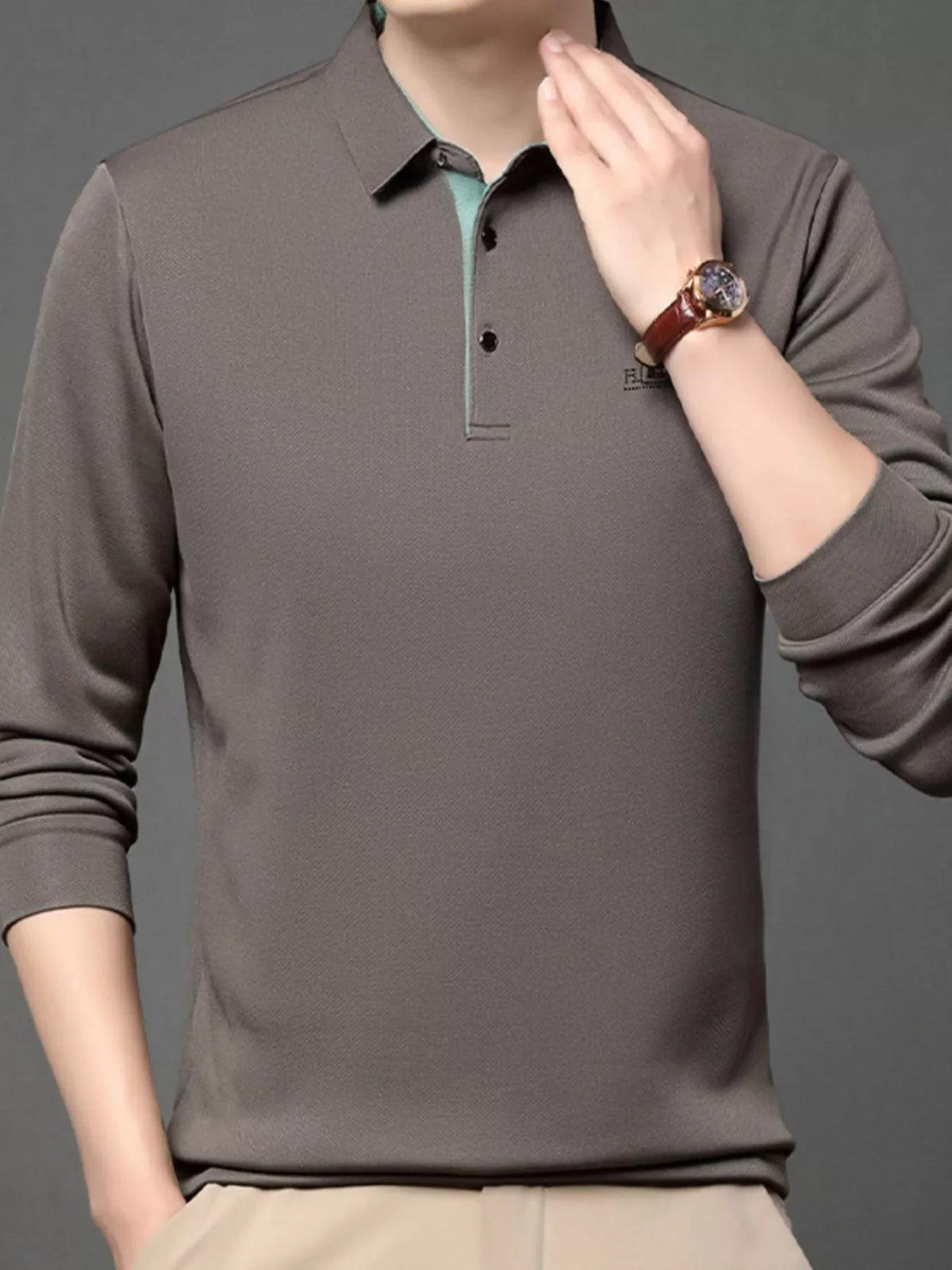 Men's Plus Size Button Detail Long Sleeve Polo