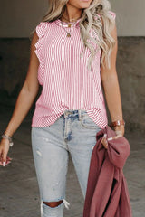 Ruffled Striped Round Neck Blouse