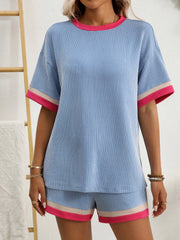 Contrast Round Neck Short Sleeve Top and Shorts Set