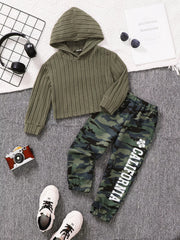 Children's Ribbed Long Sleeve Hoodie and Pants Set