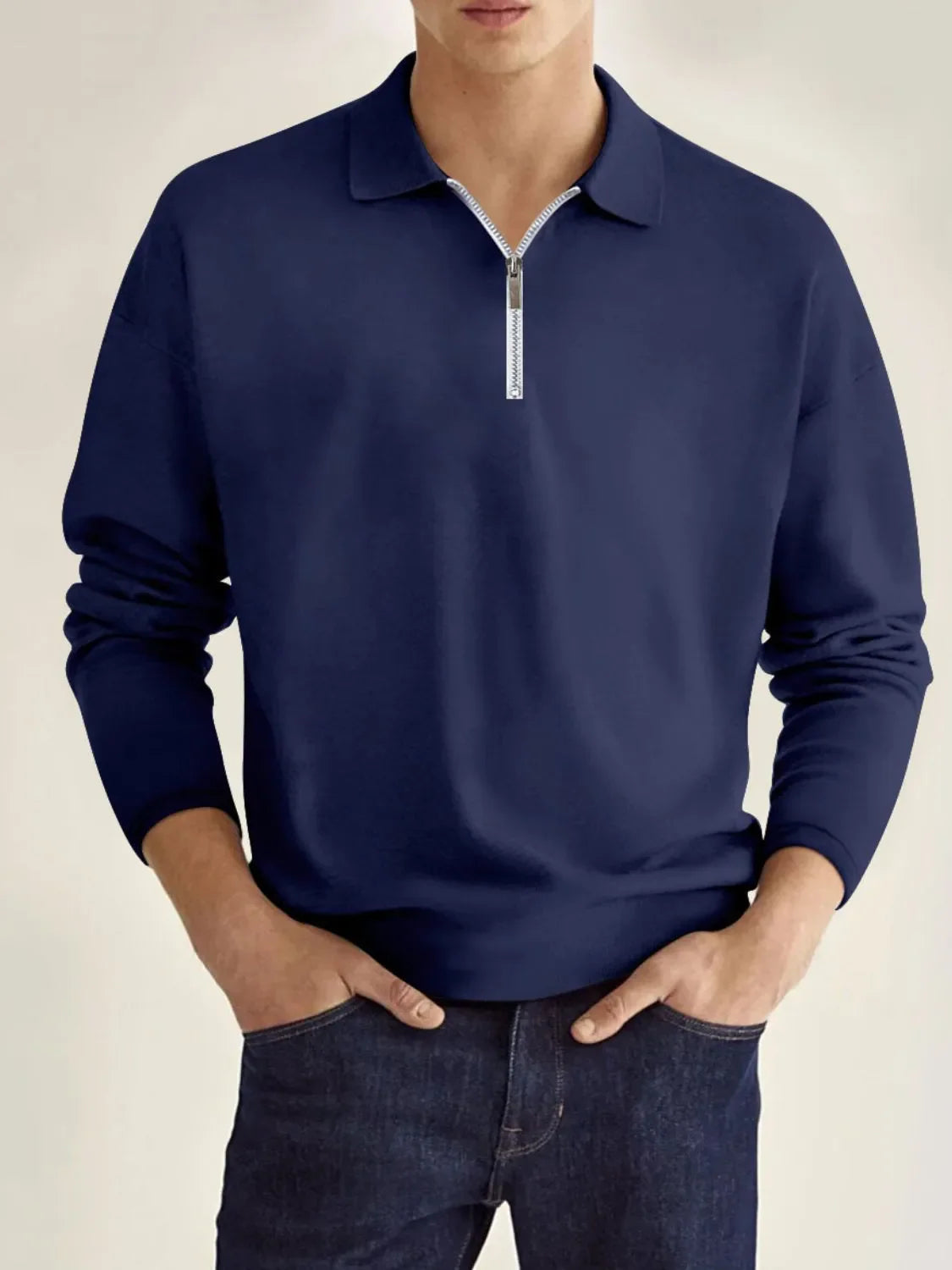Men's Full Size Collared Neck Long Sleeve Polo Plus Size