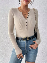 Ribbed Knit Button Front Knit Top