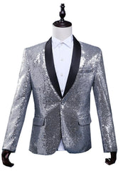Men's Full Size Sequin One Button Long Sleeve Blazer Plus Size