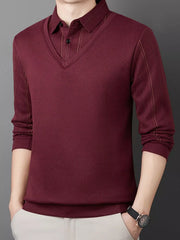 Men's Plus Size Layered Look Long Sleeve Polo