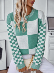 Long Sleeve Round Neck Color Block Pullover Sweater