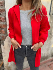Full Size Open Front Drop Shoulder Hooded Cardigan Plus Size