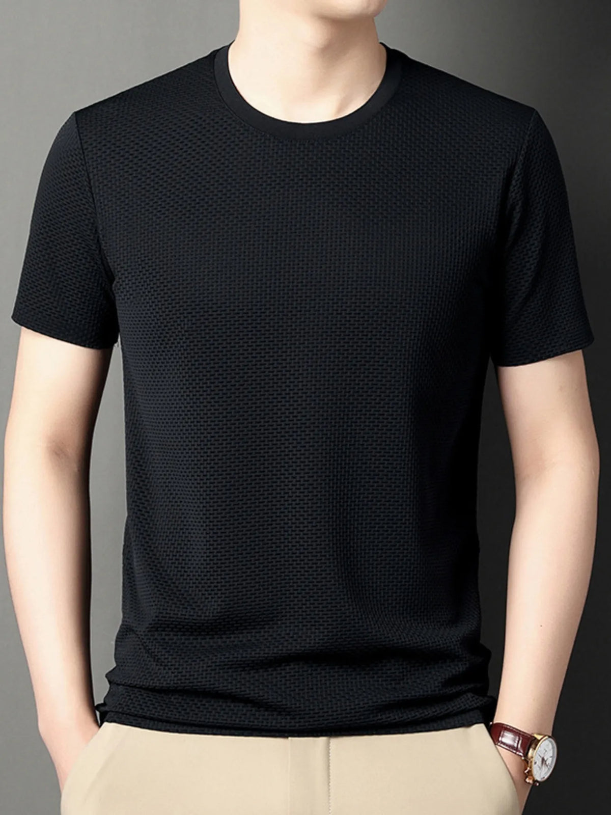 Men's Plus Size Breathable Texture Short Sleeve T-Shirt