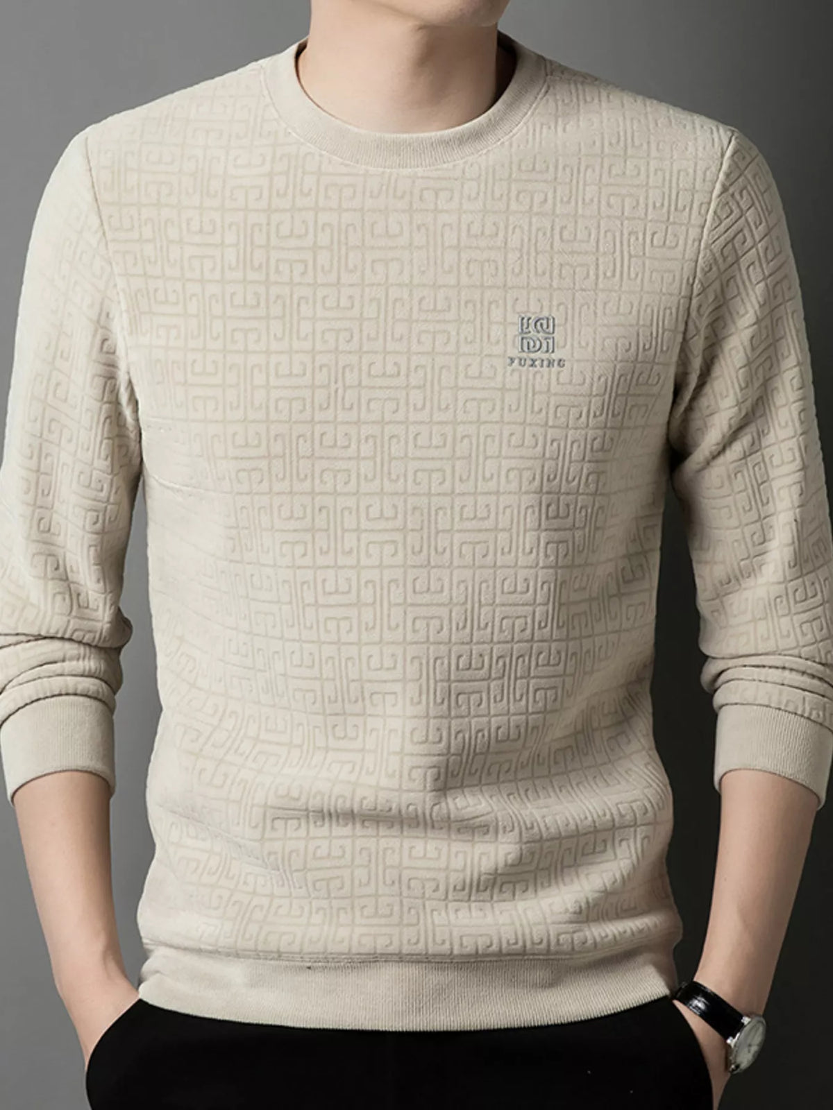 Men's Plus Size Long Sleeve Textured Casual Knit Top
