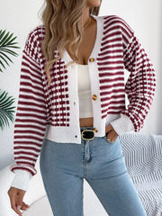 Striped Button-Up Cropped Cardigan