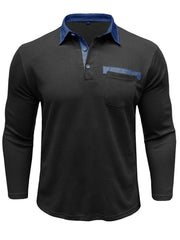 Men's Contrast Collar Long Sleeve Casual Polo Shirt