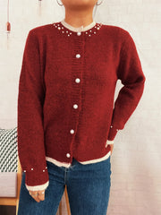 Pearl Embellished Button-Front Cardigan