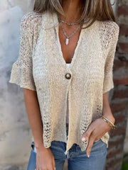 Full Size One Button Half Sleeve Cardigan Plus Size